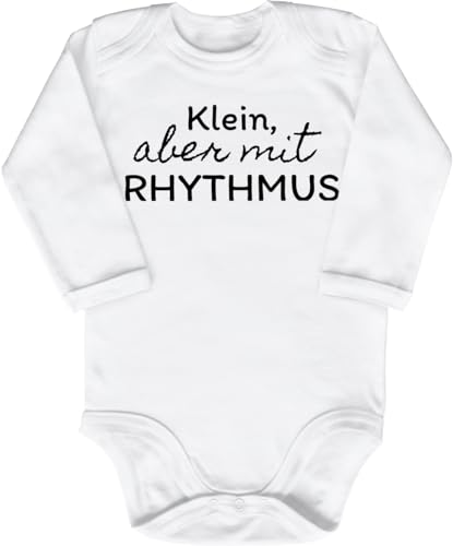 Blauer-Storch Baby Body in Weiß Klein, aber mit Rhythmus, Musik im Herz Geschenk zur Geburt, Nachwuchs in der Musiker Familie Langarm Bio Baumwolle von Blauer-Storch