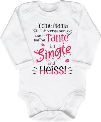 Blauer-Storch Baby Body in Weiß Mama ist vergeben aber meine Tante ist Single und Heiß Spruch Geschenk zur Geburt zum Geburtstag für Kleinkind Langarm Bio Baumwolle von Blauer-Storch