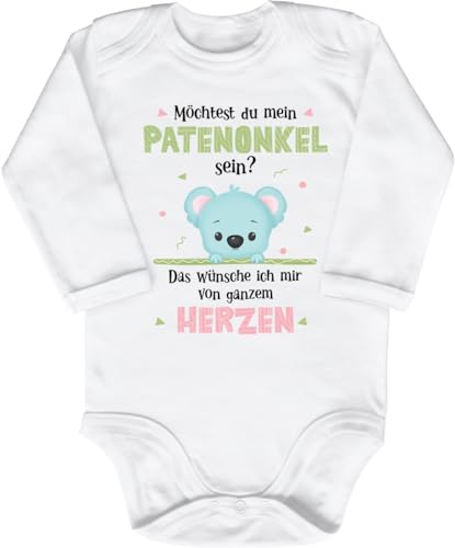 Blauer-Storch Baby Body in Weiß Möchtest du mein Patenonkel werden? Frage an den Paten für Kleinkind Langarm Bio Baumwolle von Blauer-Storch