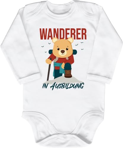 Blauer-Storch Baby Body in Weiß Wanderer in Ausbildung, Kleiner Bär Geschenk zur Geburt für kleine Wanderer für Kleinkind Langarm Bio Baumwolle von Blauer-Storch