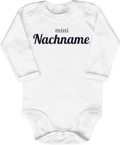 Blauer-Storch Baby Body in Weiß mini..., mit Wunschname personalisiert Spruch Geschenk zur Geburt zum Geburtstag für Kleinkind Langarm Bio Baumwolle von Blauer-Storch