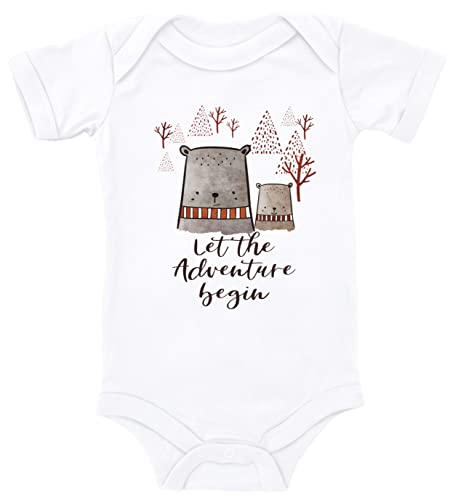 Blauer-Storch Baby Body let the Adventure begin Bären Wald Geschenk für Kleinkind Kurzarm Bio Baumwolle von Blauer-Storch