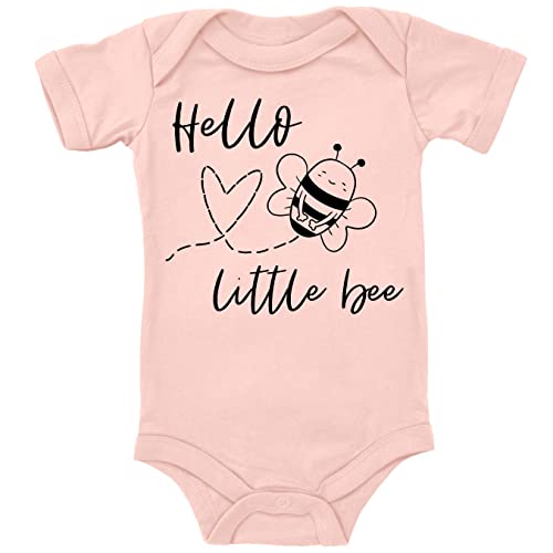 Blauer-Storch Baby Body mit Druck Hello little Bee, Hallo Kleine Biene Geschenk für Kleinkind Kurzarm Bio Baumwolle von Blauer-Storch
