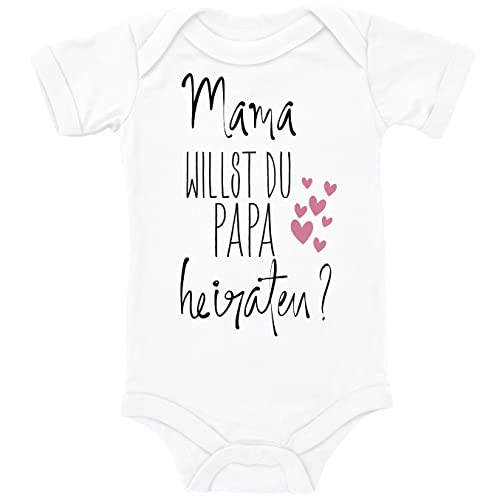 Blauer-Storch Baby Body mit Druck Mama, willst du Papa heiraten? Hochzeitsantrag Geschenk für Kleinkind Kurzarm Bio Baumwolle von Blauer-Storch