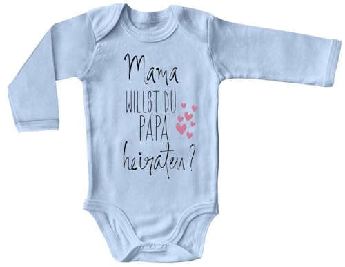 Blauer-Storch Baby Body mit Druck Mama, willst du Papa heiraten? Hochzeitsantrag Geschenk für Kleinkind Langarm Bio Baumwolle von Blauer-Storch