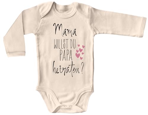 Blauer-Storch Baby Body mit Druck Mama, willst du Papa heiraten? Hochzeitsantrag Geschenk für Kleinkind Langarm Bio Baumwolle von Blauer-Storch