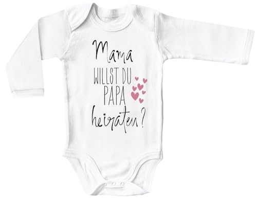 Blauer-Storch Baby Body mit Druck Mama, willst du Papa heiraten? Hochzeitsantrag Geschenk für Kleinkind Langarm Bio Baumwolle von Blauer-Storch