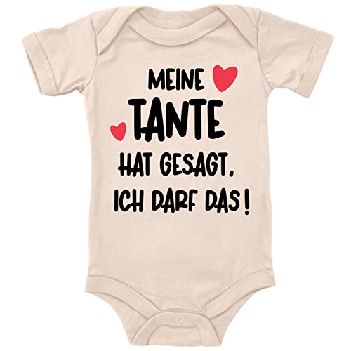 Blauer-Storch Baby Body mit Druck Meine Tante sagt Ich darf das! Geschenk für Kleinkind Kurzarm Bio Baumwolle von Blauer-Storch