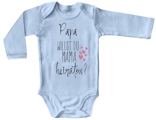 Blauer-Storch Baby Body mit Druck Papa, willst du Mama heiraten? Hochzeitsantrag Geschenk für Kleinkind Langarm Bio Baumwolle von Blauer-Storch