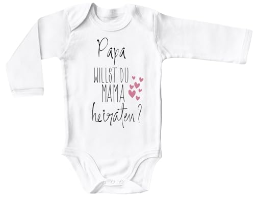 Blauer-Storch Baby Body mit Druck Papa, willst du Mama heiraten? Hochzeitsantrag Geschenk für Kleinkind Langarm Bio Baumwolle von Blauer-Storch