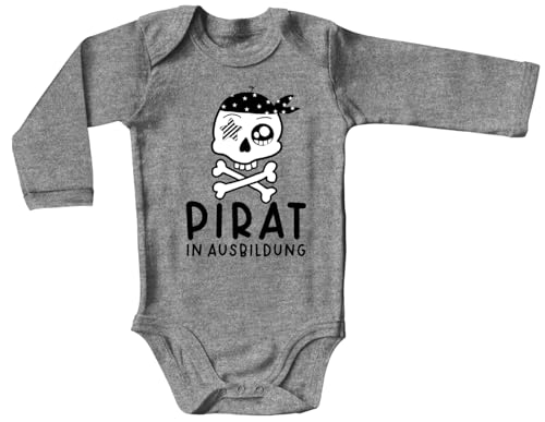 Blauer-Storch Baby Body mit Druck Pirat in Ausbildung Geschenk für Kleinkind Langarm Bio Baumwolle von Blauer-Storch