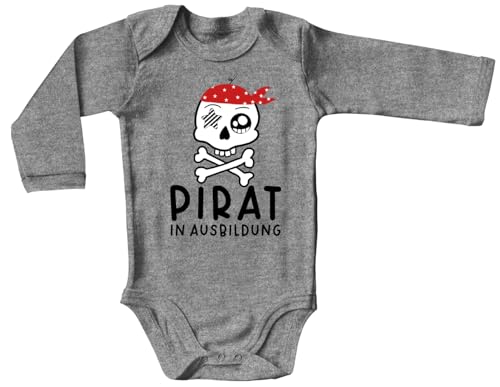 Blauer-Storch Baby Body mit Druck Pirat in Ausbildung Geschenk für Kleinkind Langarm Bio Baumwolle von Blauer-Storch