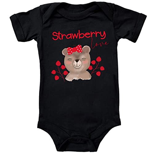 Blauer-Storch Baby Body mit Druck süßer Erdbeer Bär Strawberry Love Geschenk für Kleinkind Kurzarm Bio Baumwolle von Blauer-Storch