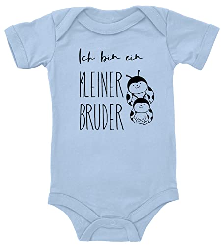 Blauer-Storch Baby Body mit Spruch Ich bin ein kleiner Bruder Marienkäfer Geschenk zum Geburtstag für Kleinkind Kurzarm Bio Baumwolle von Blauer-Storch