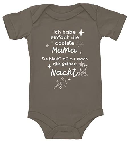 Blauer-Storch Baby Body mit Spruch Ich habe einfach die coolste Mama Sie bleibt mit mir die wach die ganze Nacht Sterne Eule Geschenk für Kleinkind Kurzarm Bio Baumwolle von Blauer-Storch