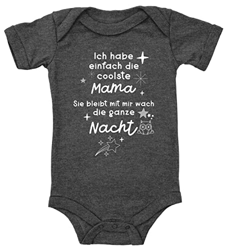 Blauer-Storch Baby Body mit Spruch Ich habe einfach die coolste Mama Sie bleibt mit mir die wach die ganze Nacht Sterne Eule Geschenk für Kleinkind Kurzarm Bio Baumwolle von Blauer-Storch