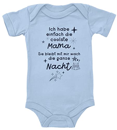 Blauer-Storch Baby Body mit Spruch Ich habe einfach die coolste Mama Sie bleibt mit mir die wach die ganze Nacht Sterne Eule Geschenk für Kleinkind Kurzarm Bio Baumwolle von Blauer-Storch