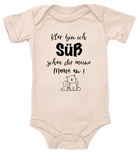 Blauer-Storch Baby Body mit Spruch Klar bin ich süß schau dir meine Mama an Kätzchen Geschenk für Kleinkind Kurzarm Bio Baumwolle von Blauer-Storch