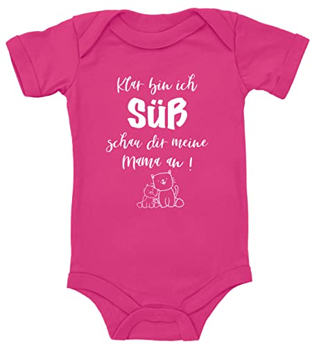 Blauer-Storch Baby Body mit Spruch Klar bin ich süß schau dir meine Mama an Kätzchen Geschenk für Kleinkind Kurzarm Bio Baumwolle von Blauer-Storch