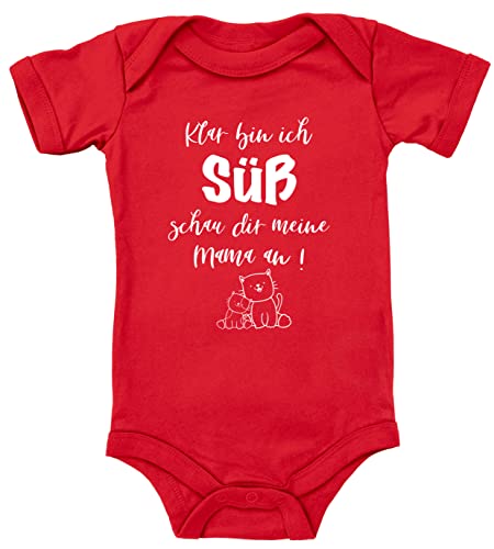 Blauer-Storch Baby Body mit Spruch Klar bin ich süß schau dir meine Mama an Kätzchen Geschenk für Kleinkind Kurzarm Bio Baumwolle von Blauer-Storch