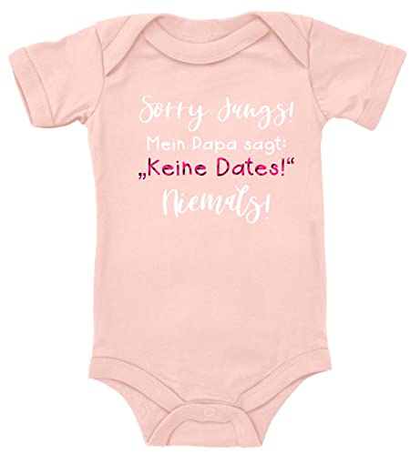 Blauer-Storch Baby Body mit Spruch Sorry Jungs Mein Papa sagt keine Dates niemals Geschenk für Kleinkind Kurzarm Bio Baumwolle von Blauer-Storch