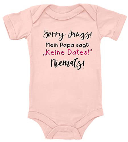 Blauer-Storch Baby Body mit Spruch Sorry Jungs Mein Papa sagt keine Dates niemals Geschenk für Kleinkind Kurzarm Bio Baumwolle von Blauer-Storch