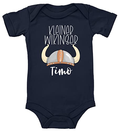 Blauer-Storch Baby Body mit personalisiertem Namen kleiner Wikinger Wikingerhelm Geschenk für Kleinkind Kurzarm Bio Baumwolle von Blauer-Storch