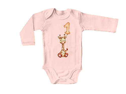 Blauer-Storch Baby Body zum 1. Geburtstag Giraffe mit Luftballon Geschenk zum Geburtstag für Kleinkind Langarm Bio Baumwolle von Blauer-Storch