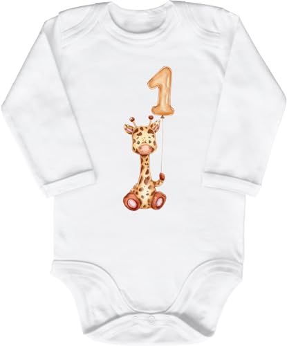 Blauer-Storch Baby Body zum 1. Geburtstag Giraffe mit Luftballon Geschenk zum Geburtstag für Kleinkind Langarm Bio Baumwolle von Blauer-Storch