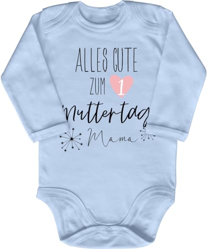 Blauer-Storch Babybody mit Druck Baby Body Alles Gute zum ersten Mutter Tag Mama Sterne Geschenk zur Geburt zum Geburtstag für Kleinkind Langarm Bio Baumwolle von Blauer-Storch