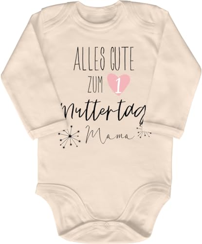 Blauer-Storch Babybody mit Druck Baby Body Alles Gute zum ersten Mutter Tag Mama Sterne Geschenk zur Geburt zum Geburtstag für Kleinkind Langarm Bio Baumwolle von Blauer-Storch