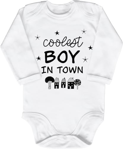 Blauer-Storch Babybody mit Druck Baby Body Coolest Boy in Town Geschenk für Kleinkind Langarm Bio Baumwolle von Blauer-Storch