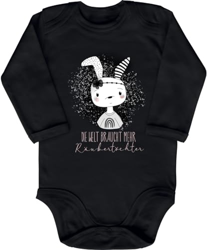 Blauer-Storch Babybody mit Druck Baby Body Die Welt braucht mehr Räubertöchter Hase Geschenk zur Geburt zum Geburtstag für Kleinkind Langarm Bio Baumwolle von Blauer-Storch