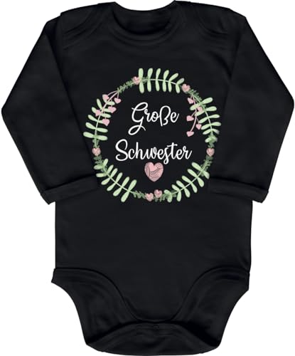 Blauer-Storch Babybody mit Druck Baby Body Große Schwester Geburt Herzchen Geschenk für Kleinkind Langarm Bio Baumwolle von Blauer-Storch