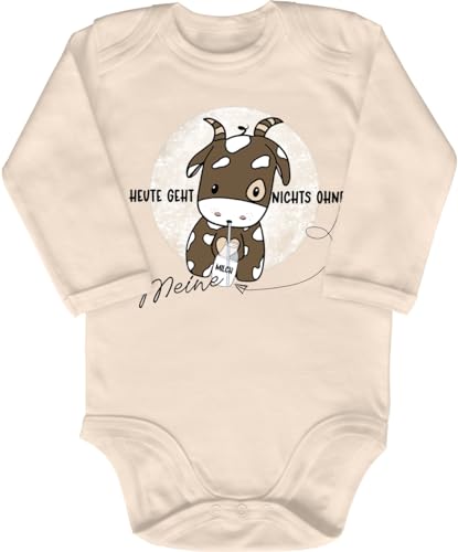 Blauer-Storch Babybody mit Druck Baby Body Heute geht nichts ohne meine Milch Kuh Geschenk für Kleinkind Langarm Bio Baumwolle von Blauer-Storch