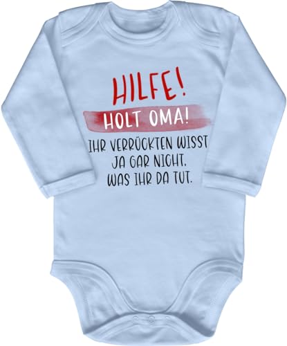 Blauer-Storch Babybody mit Druck Baby Body Hilfe Holt Oma Geschenk zum Geburtstag für Kleinkind Langarm Bio Baumwolle von Blauer-Storch