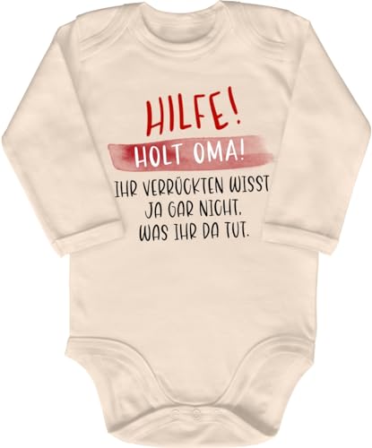 Blauer-Storch Babybody mit Druck Baby Body Hilfe Holt Oma Geschenk zum Geburtstag für Kleinkind Langarm Bio Baumwolle von Blauer-Storch