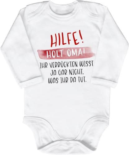 Blauer-Storch Babybody mit Druck Baby Body Hilfe Holt Oma Geschenk zum Geburtstag für Kleinkind Langarm Bio Baumwolle von Blauer-Storch