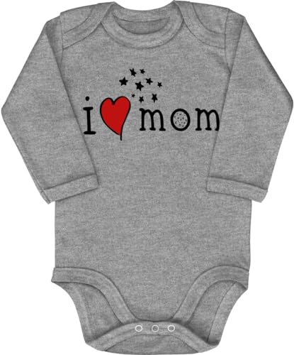 Blauer-Storch Babybody mit Druck Baby Body I Love Mom Herz Geschenk zum Geburtstag für Kleinkind Langarm Bio Baumwolle von Blauer-Storch