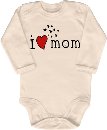 Blauer-Storch Babybody mit Druck Baby Body I Love Mom Herz Geschenk zum Geburtstag für Kleinkind Langarm Bio Baumwolle von Blauer-Storch