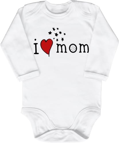 Blauer-Storch Babybody mit Druck Baby Body I Love Mom Herz Geschenk zum Geburtstag für Kleinkind Langarm Bio Baumwolle von Blauer-Storch