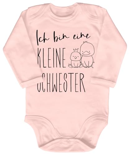 Blauer-Storch Babybody mit Druck Baby Body Ich bin eine kleine Schwester Enten Krone Mädchen Geschenk zur Geburt zum Geburtstag für Kleinkind Langarm Bio Baumwolle von Blauer-Storch