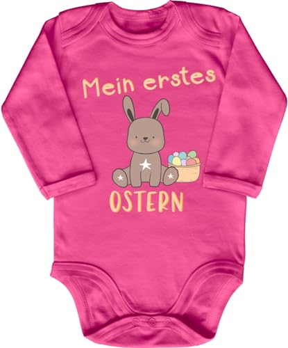 Blauer-Storch Babybody mit Druck Baby Body Mein erstes Ostern Osterhase Hase Ostereier Eier Geschenk für Kleinkind Langarm Bio Baumwolle von Blauer-Storch