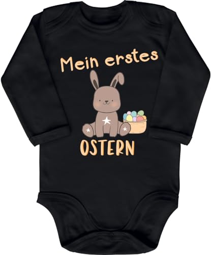 Blauer-Storch Babybody mit Druck Baby Body Mein erstes Ostern Osterhase Hase Ostereier Eier Geschenk für Kleinkind Langarm Bio Baumwolle von Blauer-Storch