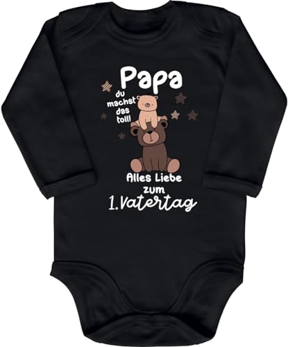 Blauer-Storch Babybody mit Druck Baby Body Papa du machst das Toll Erster Vatertag Bärchen Geschenk für Kleinkind Langarm Bio Baumwolle von Blauer-Storch