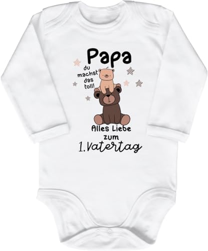 Blauer-Storch Babybody mit Druck Baby Body Papa du machst das Toll Erster Vatertag Bärchen Geschenk für Kleinkind Langarm Bio Baumwolle von Blauer-Storch