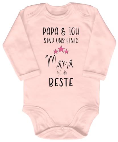 Blauer-Storch Babybody mit Druck Baby Body Papa und Ich sind uns einig Mama ist die Beste Sterne Geschenk für Kleinkind Langarm Bio Baumwolle von Blauer-Storch