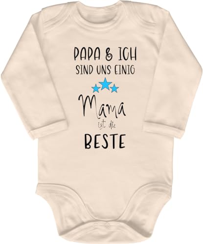 Blauer-Storch Babybody mit Druck Baby Body Papa und Ich sind uns einig Mama ist die Beste Sterne Geschenk für Kleinkind Langarm Bio Baumwolle von Blauer-Storch
