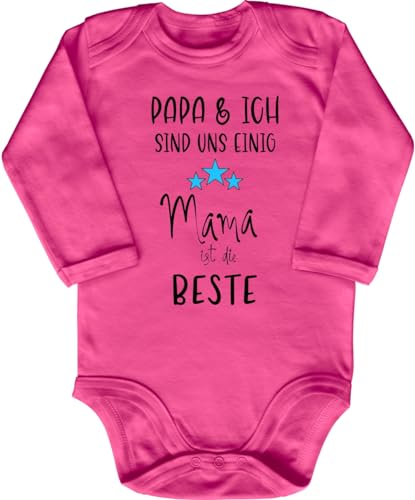 Blauer-Storch Babybody mit Druck Baby Body Papa und Ich sind uns einig Mama ist die Beste Sterne Geschenk für Kleinkind Langarm Bio Baumwolle von Blauer-Storch