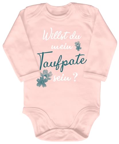 Blauer-Storch Babybody mit Druck Baby Body Willst du mein Taufpate sein Blumen Geschenk Patenonkel Patentante für Kleinkind Langarm Bio Baumwolle von Blauer-Storch